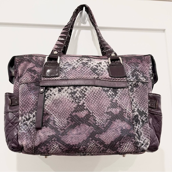 SHARIF 1827 Purple Leather Snake Print Shoulder Bag With Dust Bag NWOT - Picture 5 of 12